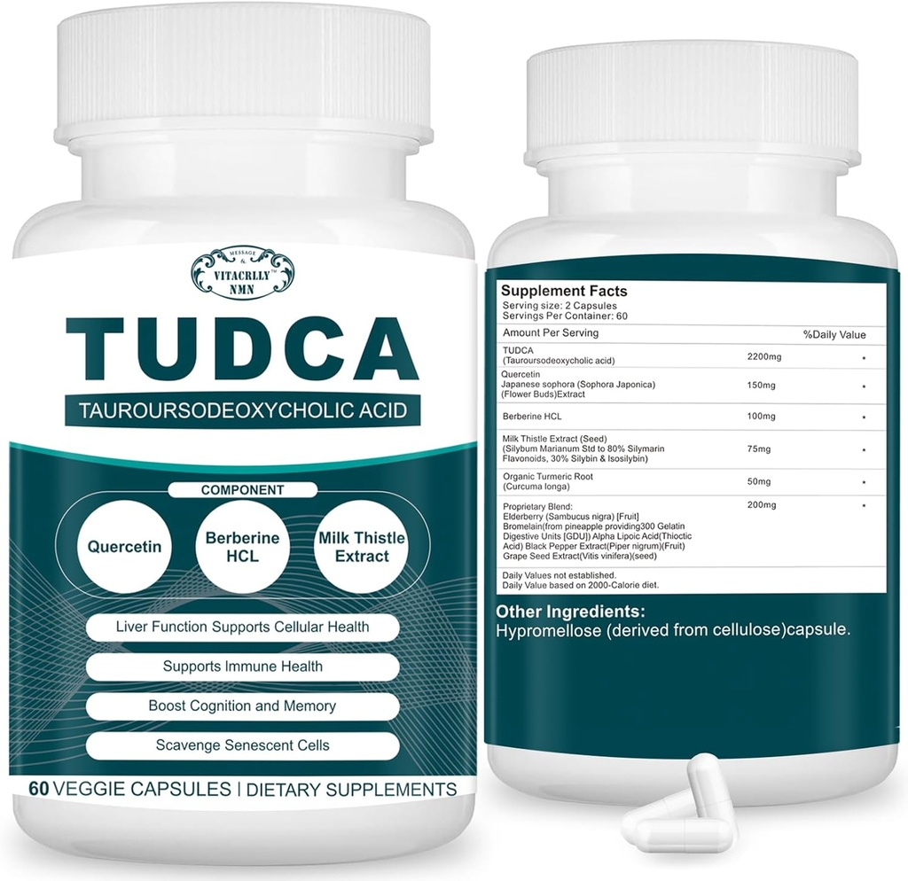 2200MG TUDCA Supplements - Bile Salts Supplement Complex for Liver Detox & Cleanse, Gallbladder Cleanse, Digestive Health 60 Capsules