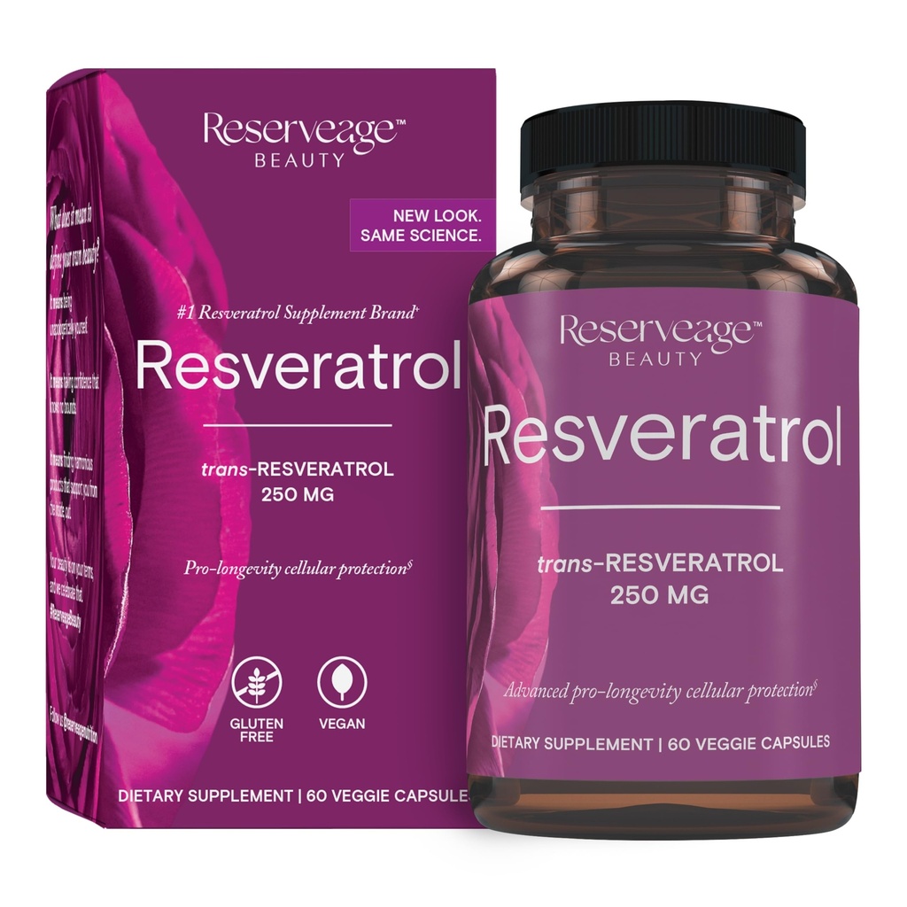 Reserveage Beauty Resveratrol 250 mg - Best Trans- Resveratrol - Vegansk antioxidant supplement til cellulær og hjerte sundhed - hjælpemidler sund aldring og immunforsvar - 60 vegetabilske kapsler