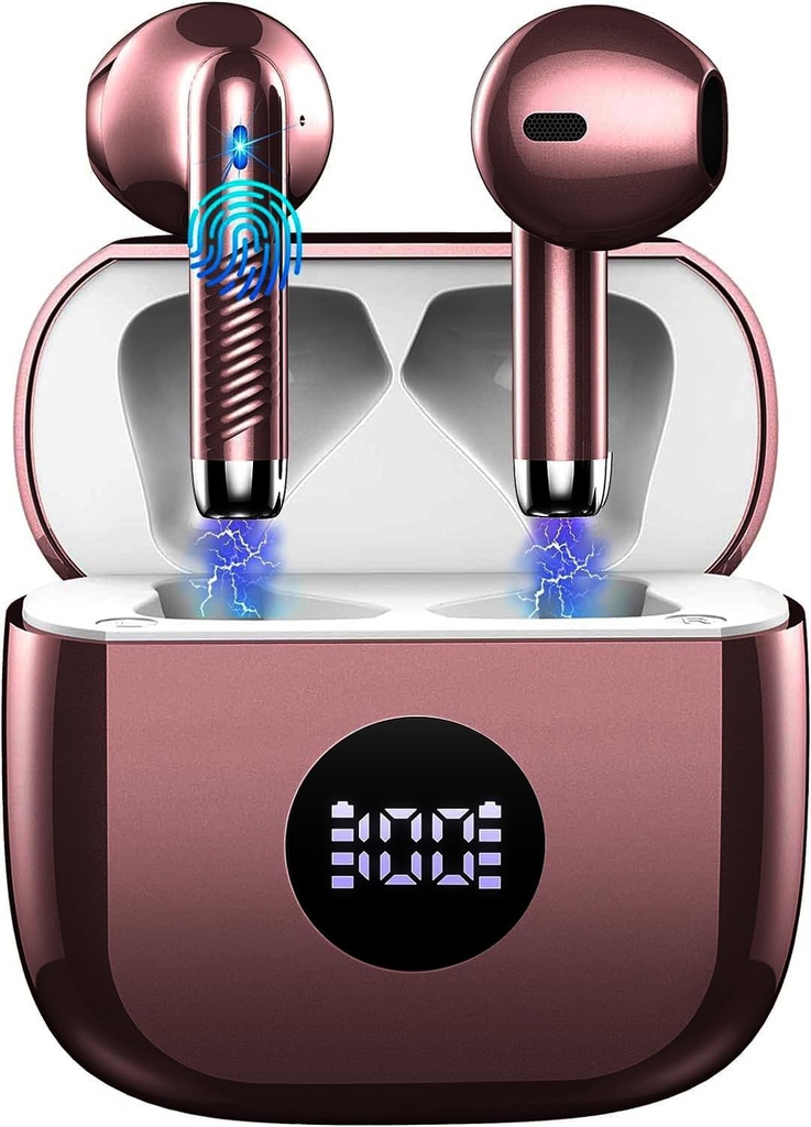 Trådløse Earbudons, Bluetooth 5.4 Ear Bud LED Power Display Hovedtelefoner Bass Stereo, Bluetooth Earbudons in- Ear Støj Annullering Mic, 40H Playback Mini sag IP7 Vandtæt Sports Earphones til Android iOS