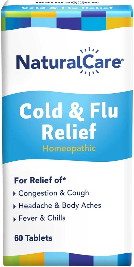 NaturalCare Cold & Flu Relief, Homeopathic Tablets, 60ct | May Provide Support Through Congestion, Cough, Headache, Sore Throat, Runny Nose, Body Aches, Fever, Chills