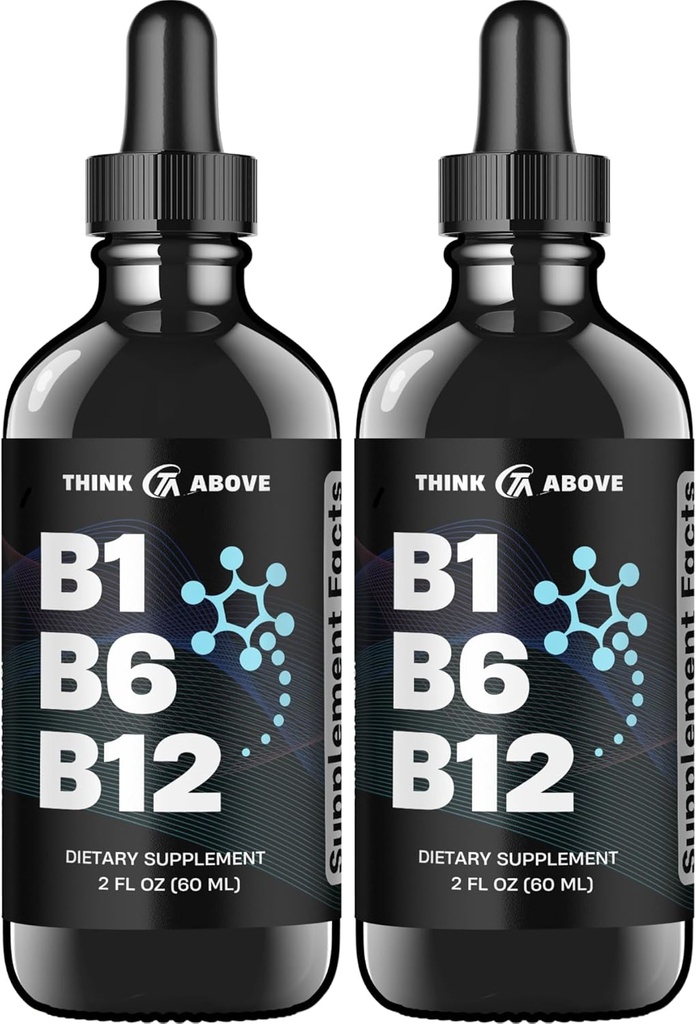B1 B6 B12 Vitamin Liquid Drops - Nerve, Energi, Hjerne Support - Fruity- Like Flavor - Methylcobalamin, Thiamin, Pyridoxin (2)