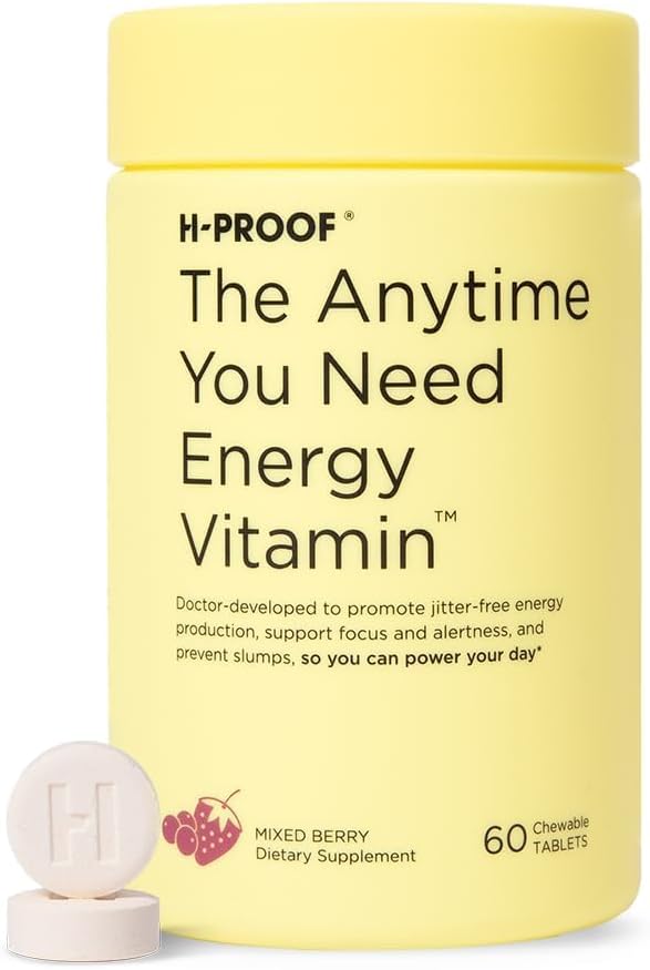 H- PROOF Den Anytime du har brug for energi Vitamin til vedvarende energi, Fokus & Alerness med Jitter- Free Coffein, 60 Chewable Energy Kosttilskud (30 Servere), Blandede Berry