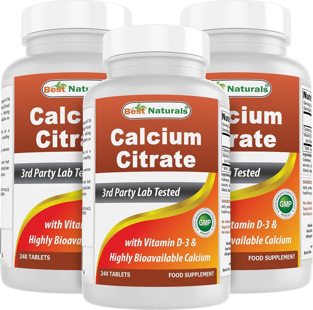 Bedste Naturals Calciumcitrat med D3- 240 tabletter (240 greve (pakning med 3))