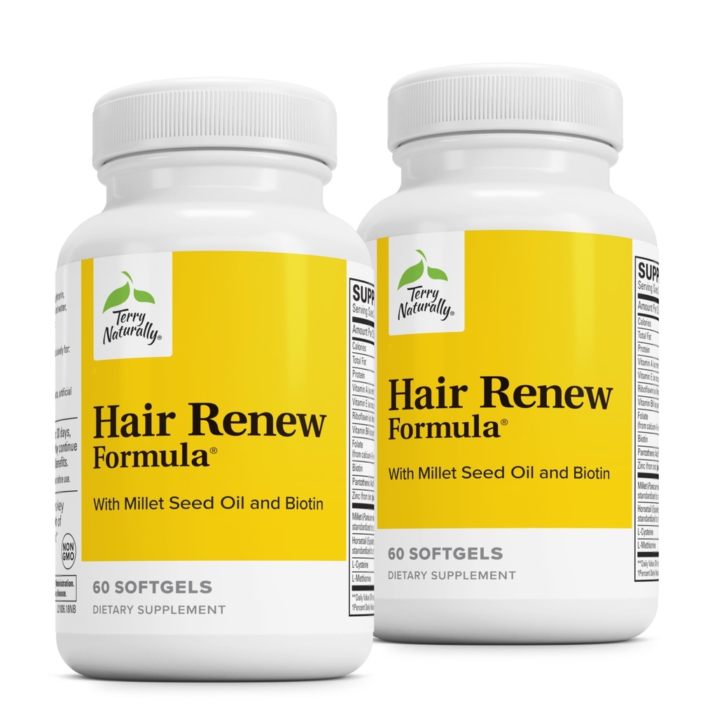 Terry naturligt hår Renew Formel - hårvækst Support med hestehale Biotin & folsyre - Hirse Seed Oil til Keratin Production Support - 60 Softgels, 2 Pack