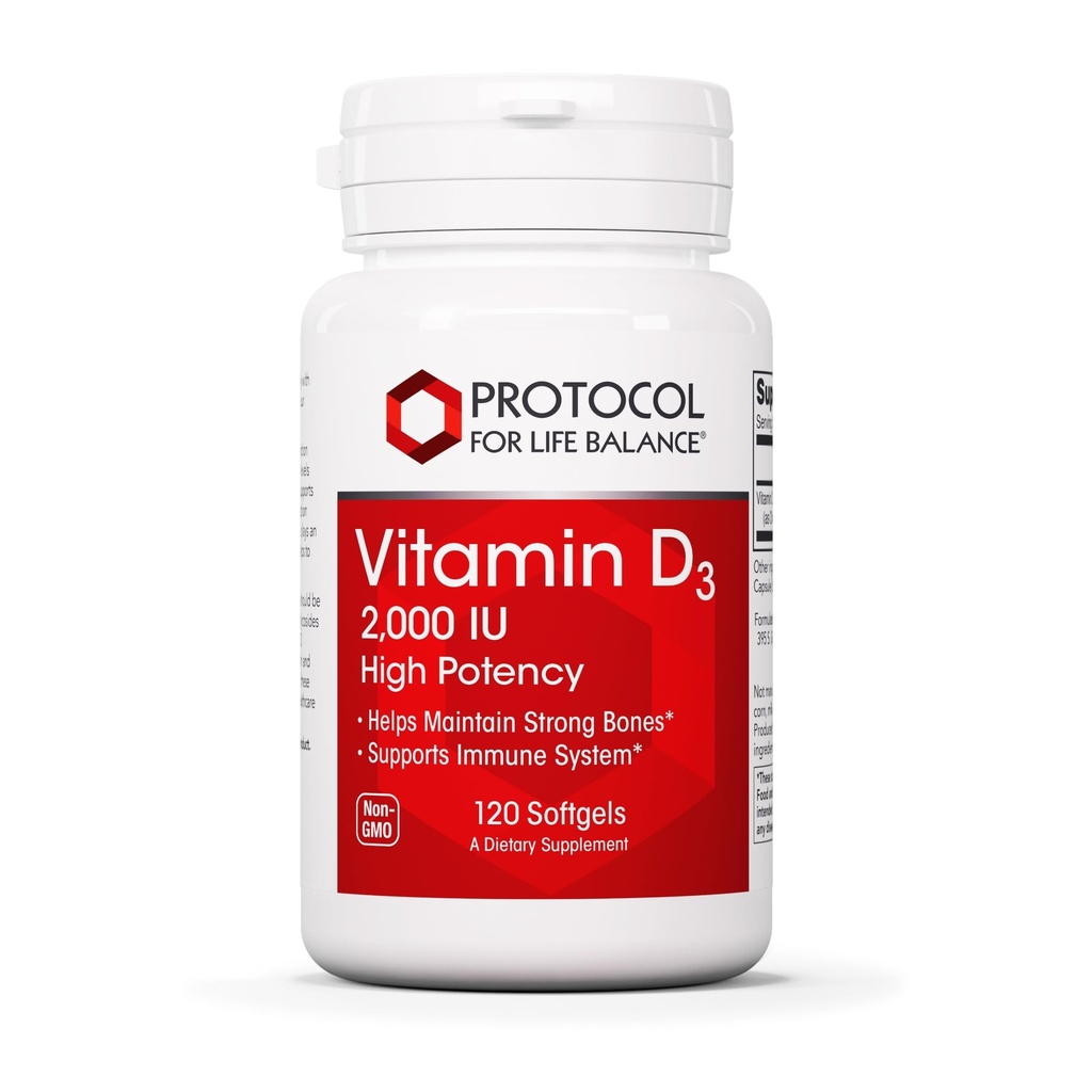 Protocol Vitamin D3 2.000 IE - immunforsvar, sunde knogler og tænder - 120 Softgels