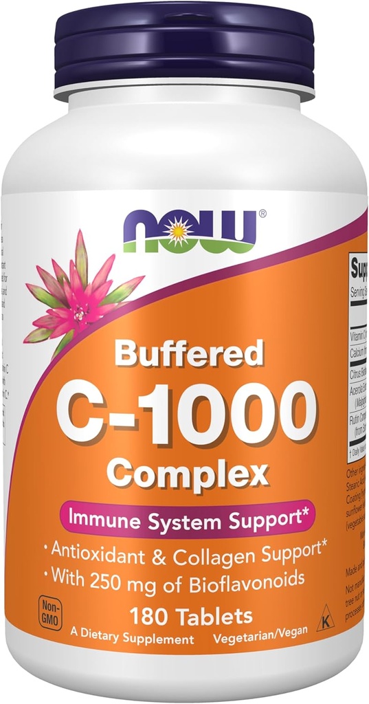 NOW Foods Supplements, Vitamin C-1000 Complex with 250 mg of Bioflavonoids, Buffered, Antioxidant Protection*, 180 Tablets
