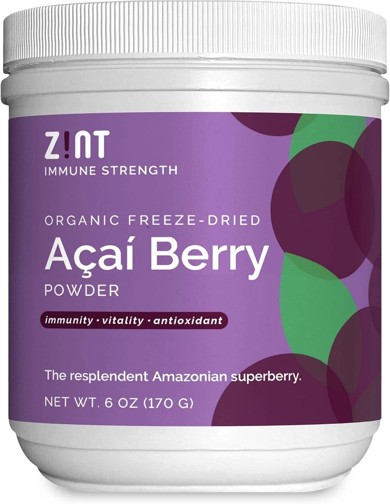 Zint Acai Powder Organic: Raw Freeze Tørret Acai Brasiliansk Hel Berry - immunstøtte - Superfood Vegan Plant Protein til Acai skåle, Smoothies & Cleanse Shakes, 6 oz