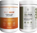 VITASEI Wellness Bundle - Hydrolyseret collagen peptider pulver & Teatox Detox & Rense Support Powder - hår, hud, negle og fordøjelse Booster for kvinder og mænd