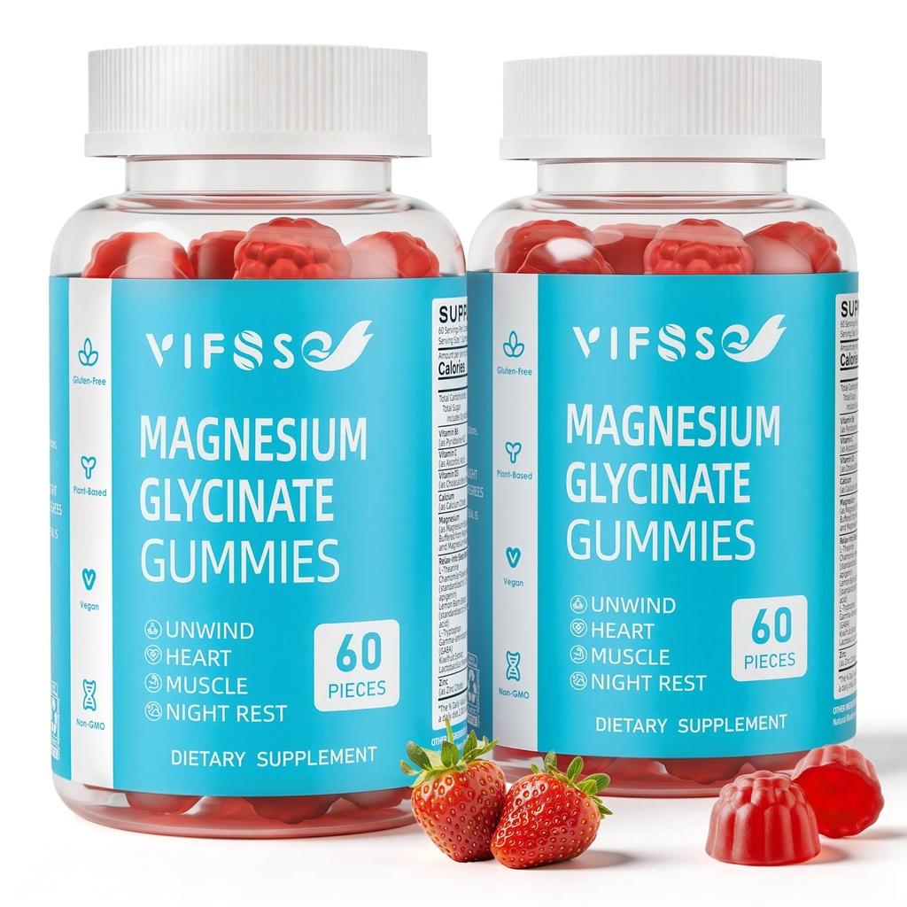Magnesium Glycinate Gummies for voksne & Børn 4 +, 2 Pack Sugar Free Magnesium Bisglycinate Supplement 400 / 200mg med L Theanine, Kamille, Lemon Balm for Aften Support & Sengetid Rutin 120 Gummies
