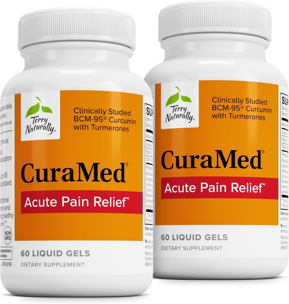 Terry naturligt CuraMed Akut Smerte Relief - tillæg med BCM- 95 Curcumin & BOS- 10 Boswellia - Black Sesame Seed Oil to Support Relief of Occasional Discomfort - 60 Liquid Gels (Pack of 2)