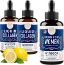 WINDSOR BOTANICALS Flydende kollagen 2-Pack og flydende jern til kvinder Skønhed og Wellness Bundle