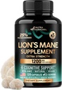 Lions Mane Support Kapsler - Organic Lions Mane - Lavet i USA - Fruiting Bodies Extract - 1200 mg, 25% Polysaccharides - Memory & Focus Support - Som Lions Powder - 120 Kapsler, 2 Måned Supply