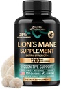 Lions Mane Support Kapsler - Organic Lions Mane - Lavet i USA - Fruiting Bodies Extract - 1200 mg, 25% Polysaccharides - Memory & Focus Support - Som Lions Powder - 120 Kapsler, 2 Måned Supply