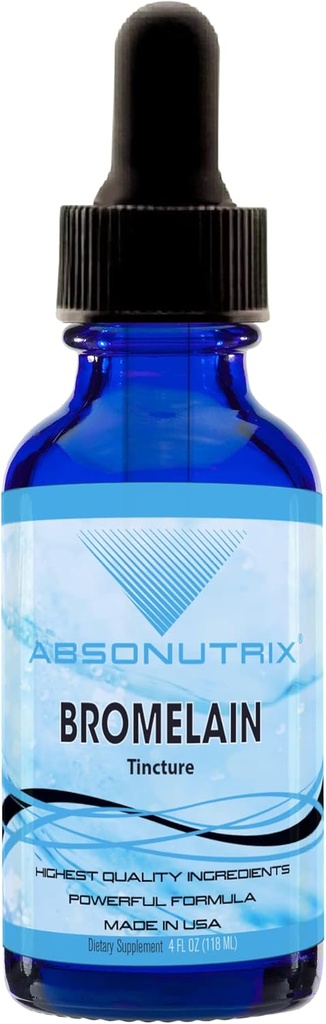 Absonutrix Bromelain 590 mg, Easy-to-Consume Liquid Drops, 4 Oz Bottle, Pineapple Extract for Tissue Support, Quick Absorption, Gluten-Free, Third-Party Tested, GMP-Certified, Non-GMO, Made in USA