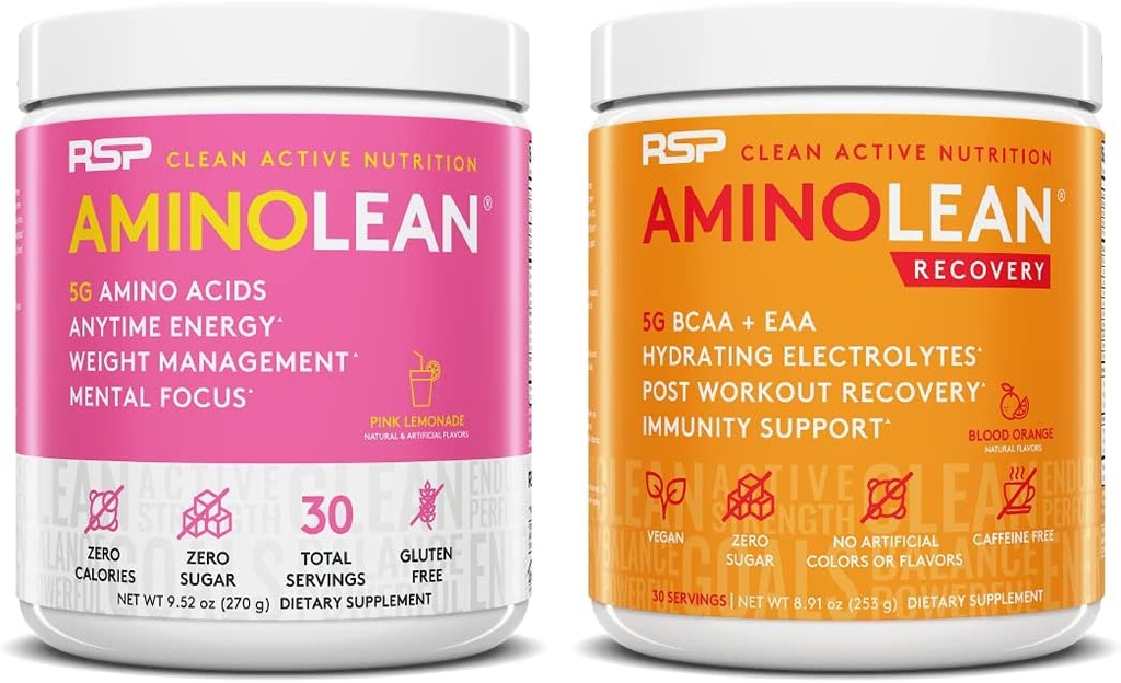 RSP NUTRITION AminoLean Pre Workout Energy (Pink Lemonade 30 Servere) med AminoLean Inddrivelse Post Workout Boost (blod Orange 30 Servere)