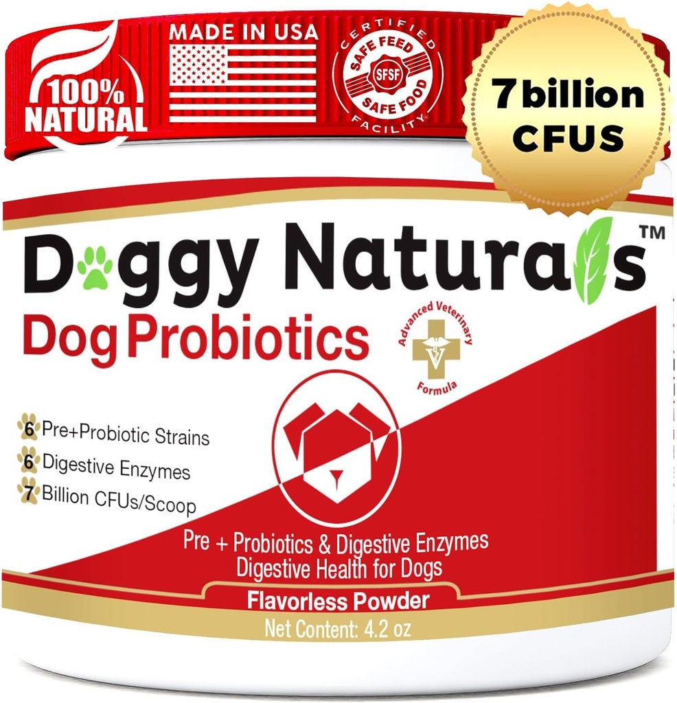 Probiotika til hunde og katte - Avanceret Max- Strength fordøjelsessundhed, Forøg & Oprethold Korrekt Gut Flora- Alle naturlige probiotika pulver - (Made in USA) 4.2 Oz (7 Millioner CFU Per Scoop)