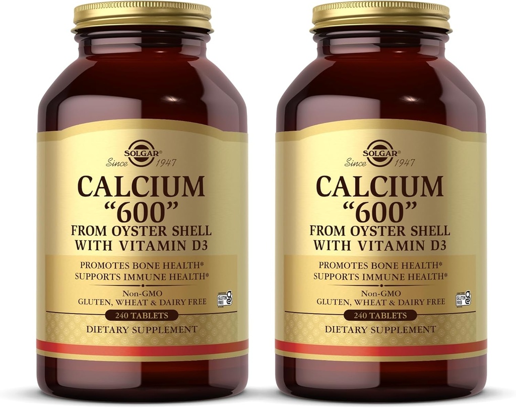 Solgar Calcium 600 "- 240 Tabletter, Pakke af 2 - fra Oyster Shell med vitamin D3 - non-GMO, Gluten Free, Dairy Free - 240 Total Servering