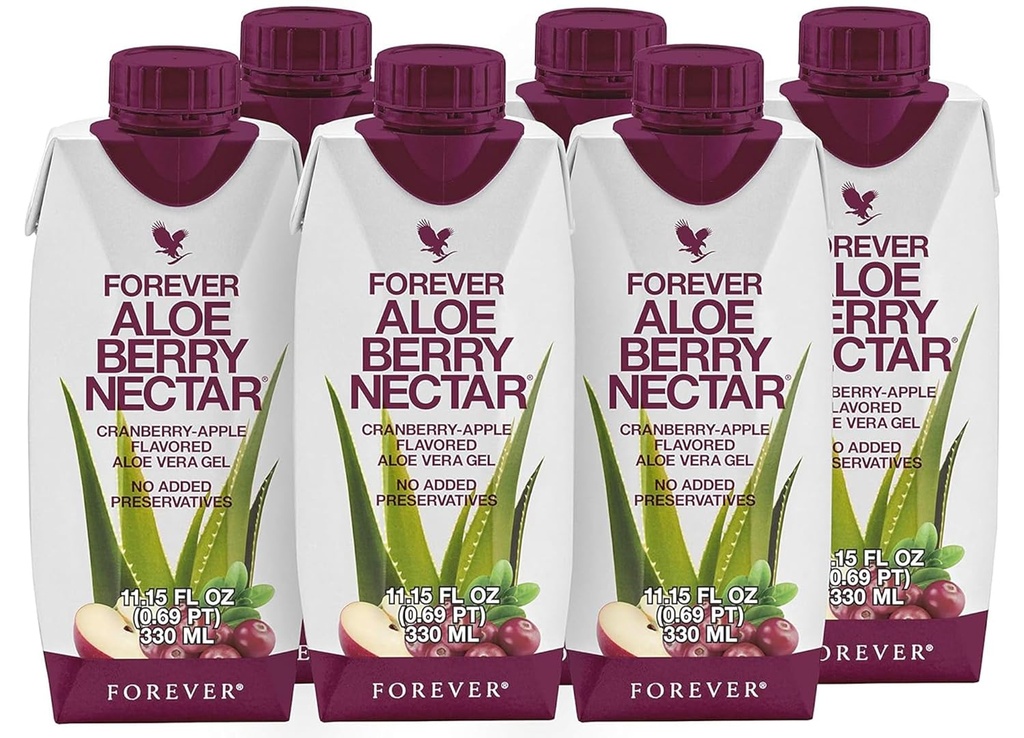 Forever Living - Aloe Berry Nectar - 90,7% Pure Aloe Vera Gel med tranebær og æbler - Ingen konserveringsmidler - 330 ML (pakke med 6)