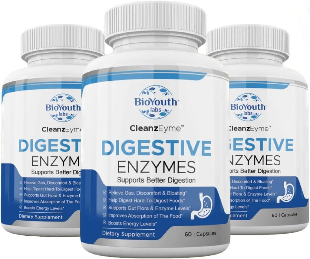 Labs Natural Digestive Enzymes & Probiotic Supplement for Adults, 180 Capsules - Nutritious Blend of Digestive Enzymes & Advantage Probiotic for Digestion & Digestive Health.