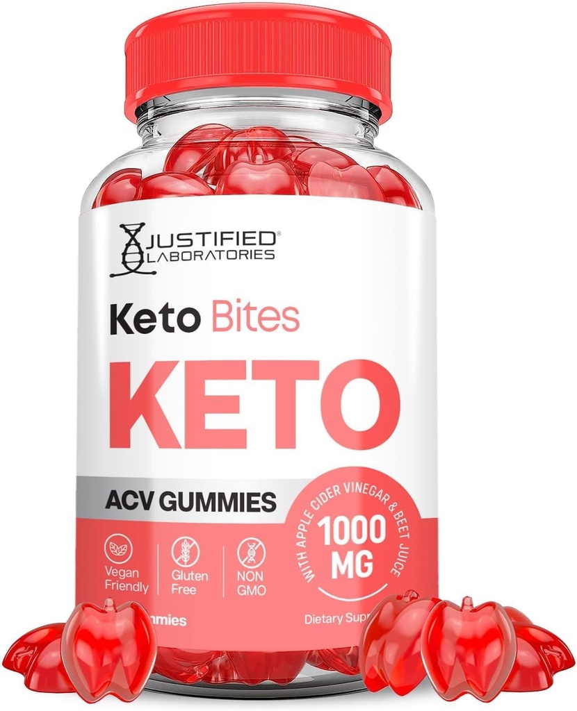 Justified Laboratories Keto Bites Keto ACV Gummies Advanced Formel 1000MG Keto Bites Keto Gummies Apple Cider Vinciate Formuleret med Pomegranate Beet Juice Powder B12 Vegan Non GMO 60 Gummys