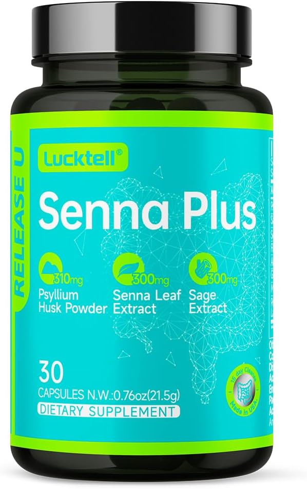 LuckTell Senna Plus 15-Day Cleanse - Gentle Gut Cleanse Detox for kvinder og mænd med Senna, Cascara Sagrada, Psyllium Husk & MCT Oil, Nature Colon Cleanse med Probiotika, Lavet i USA, 30 Kapsler