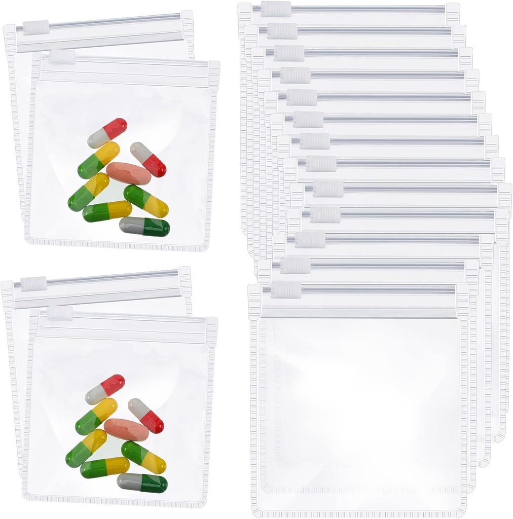 Zonon Pill Pouch Tasker Zipered Genanvendelige Pill Tasker Clear Plastic Tasker Self Sealing Travel Medicine Organizer Opbevaring med Slide Lock til Torve Lever Oil, og små genstande (48 stykker)