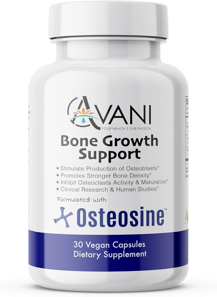 Avani Health - Osteosin Bone Growth Support - Forøg bencalciumniveauer og benstyrke - Forbedret absorption med BioPerine og AstraGin - Gluten Free Bone Supplement - 30 Veganske kapsler
