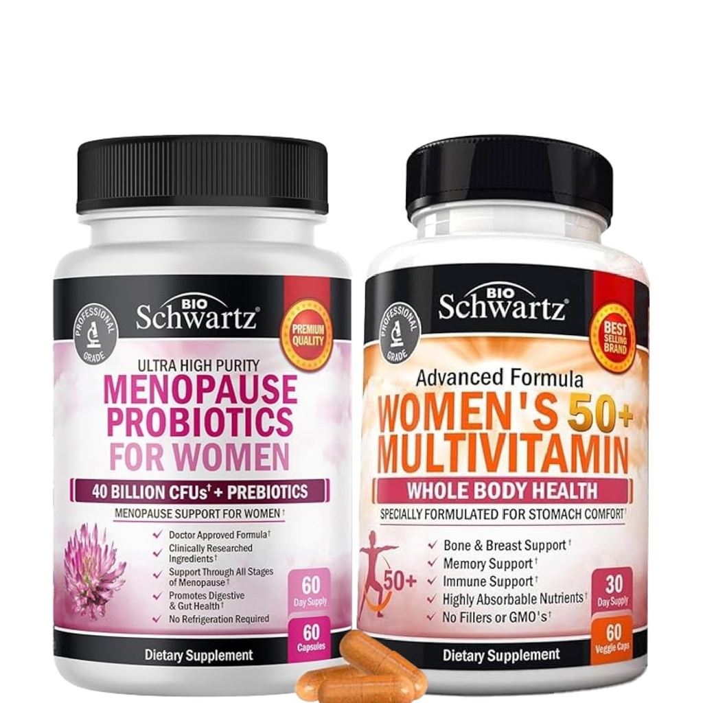BioSchwartz Probiotisk menopause supplement til kvinder (2 måneder Tilgang) Plus Daglig Multivitamin til kvinder 50 & Over (1 måned Tilgang)