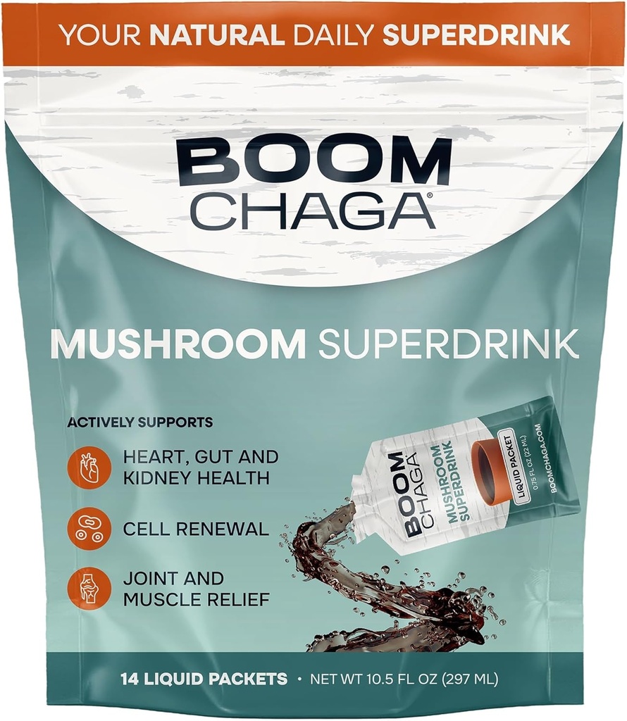 Svampe Superdrink, flydende koncentrat med antioxidanter til anti-inflammation og immunitet Boost, Beta- glucaner til hjerte sundhed, Oxalate- fri, 14 Single- servering pakker