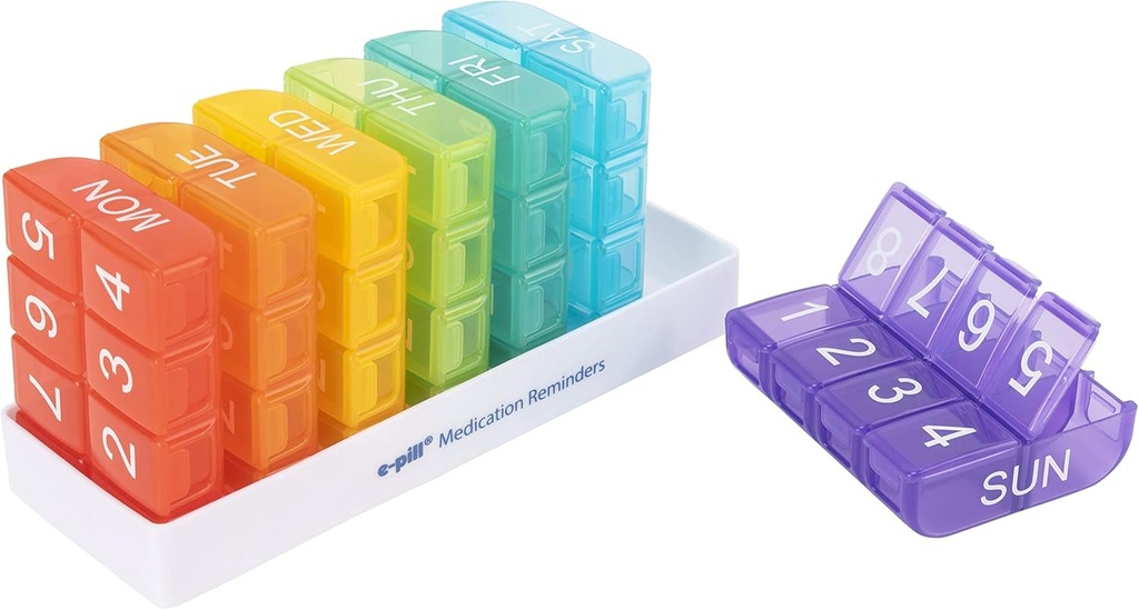 e- Pill 8 gange en dag x 7 Dag Ugentlig Pill Organizer, Vitamin og Medicin Box - Multicolor