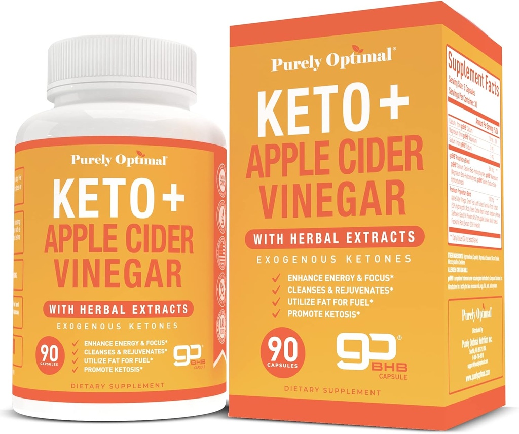 Rent Optimal Keto + ACV Kapsler med BHB - understøtter energi, rengøring og fordøjelse - Advanced Keto supplement til en afbalanceret livsstil - 90 Kapsler