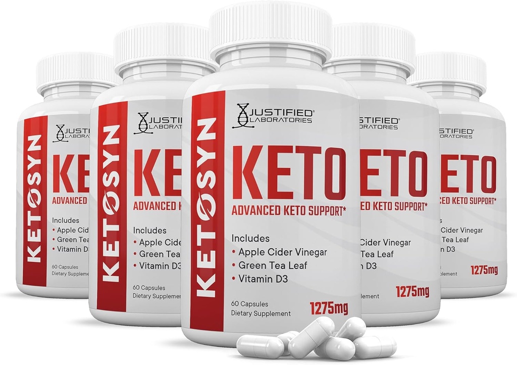 (5 Pack) Ketosyn Keto ACV Pills 1275MG Keto Support Blend Capsule Alternativ til Keto ACV Gummies Formuleret med Apple Cider Vinagra Extra Virgin Olivenolie Powder Green Tea Leaf 300 Kapsler