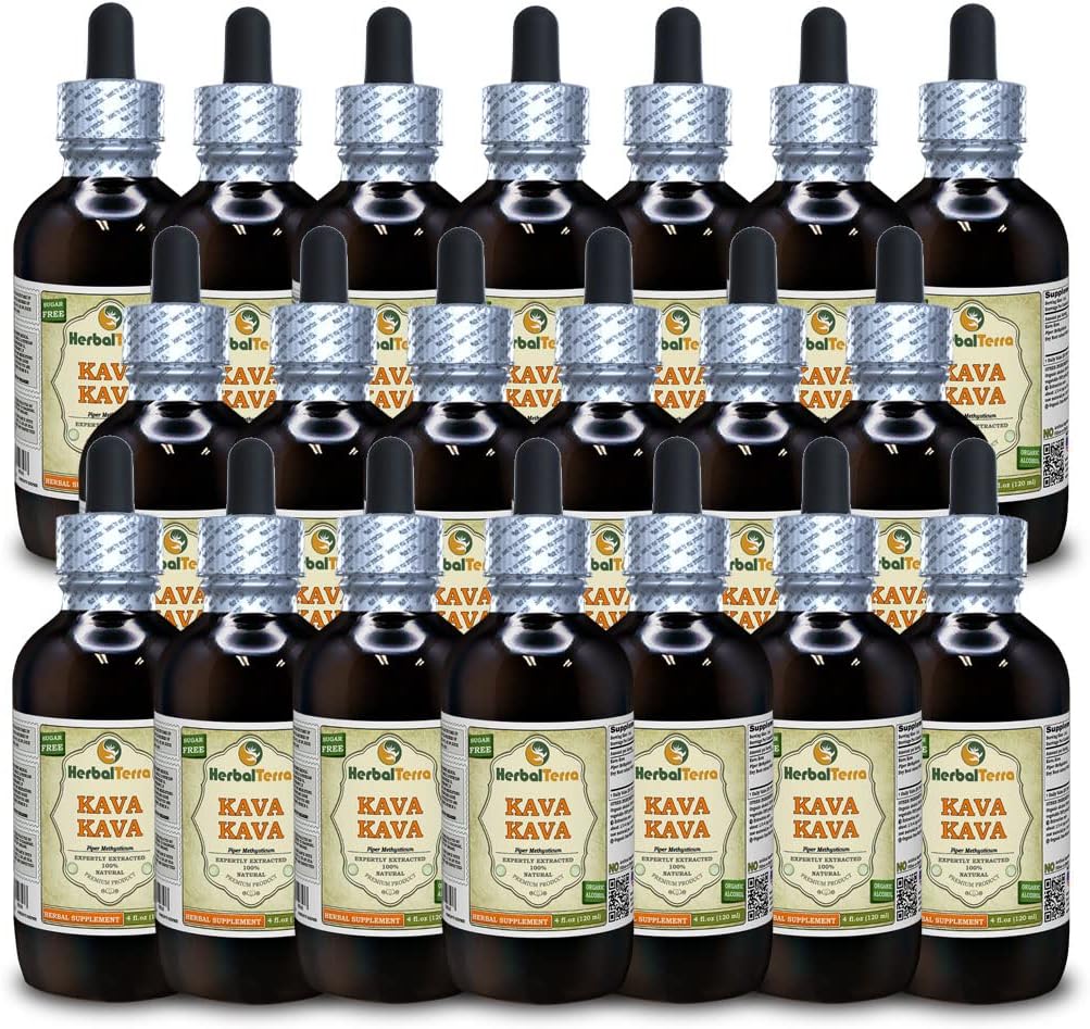 Kava Kava (Piper Methysticum) Tinktur, Tørret Root Liquid Extract (Brand Name: HerbalTerra, Stolt Made in USA) 20x4 fl.oz (20x120 ml)
