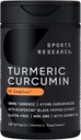 Sportsforskning Gurkemeje C3 Complex - Softgel med Bioperine Black Pepper Extract & Organic Coconut Oil, Standardiseret 95% Curcuminoider - Non- GMO Verified & Gluten Free - 500mg, 120 Greve
