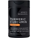 Sportsforskning Gurkemeje C3 Complex - Softgel med Bioperine Black Pepper Extract & Organic Coconut Oil, Standardiseret 95% Curcuminoider - Non- GMO Verified & Gluten Free - 500mg, 120 Greve