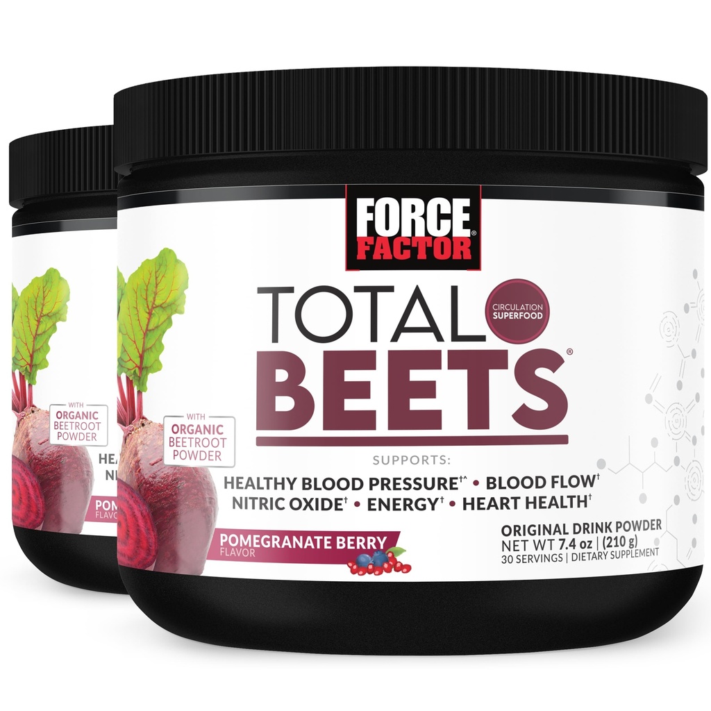 Kraftfaktor Total Beets Drink Mix Superfood Powder med Nitrater til Support Circulation, Nitra Oxide, Energi, Endurance, og Stamina, Cardiovaskulær Heart Health Supplement, 60 Servering, 2-Pack
