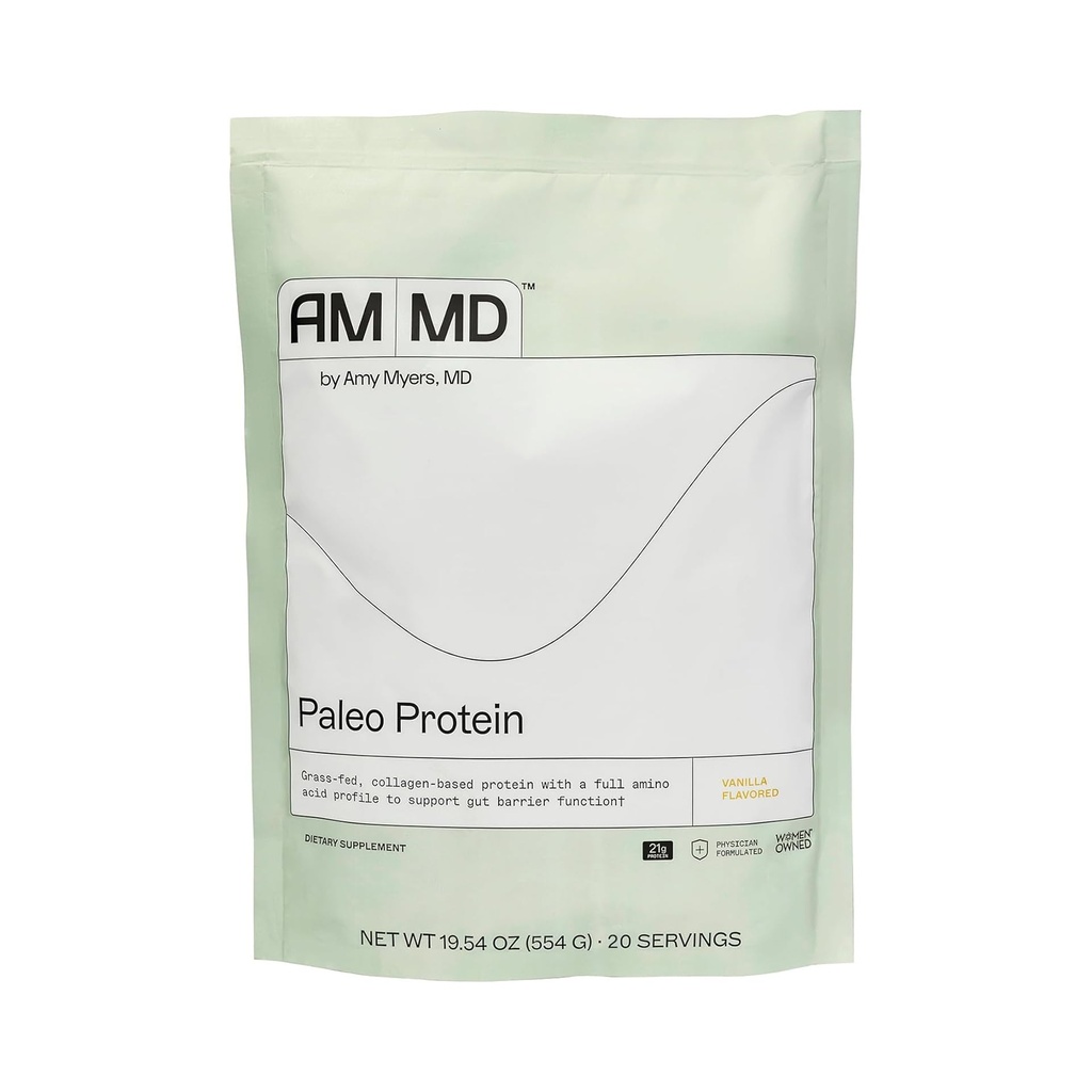 Amy Myers MD Paleo Protein Powder - med Collagen Peptider til Gut Health - Understøtter hår, hud & negle - Non- GMO, Gluten- Free, Non- Dairy & More - Vanilla Bean - 19.54 oz (20 Servere)