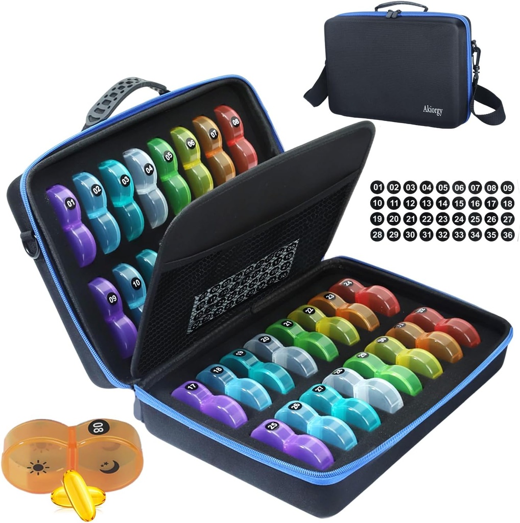 Månedlig Pill Organizer Box 2 gange om dagen, Månedlig Pill Box AM PM med 32 Daily Pocket Case, Traval Pill Box med Portable Hard Case, Ekstra stor Medicin Box Holds Vitamin, Torve Lever Oil & Supplement