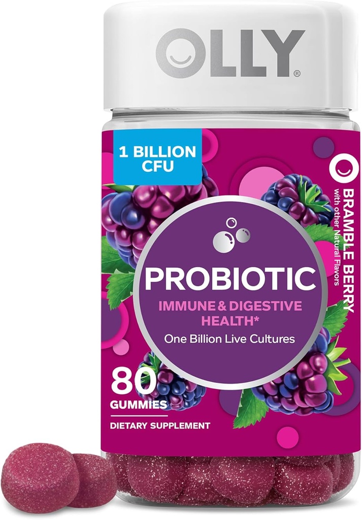 OLLY Probiotisk Gummy, immunforsvar og fordøjelsesstøtte, 1 Millioner CFU 'er, Chewable Probiotic Supplement, Berry, 40 Day Supply - 80 Greve