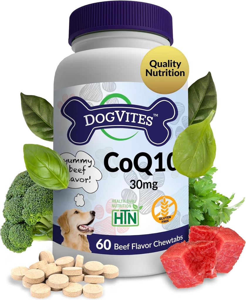 Health Thru Nutrition Dog- Vites CoQ10 for hunde, 60 Beef- Flavored Chewable Tablets, 30mg