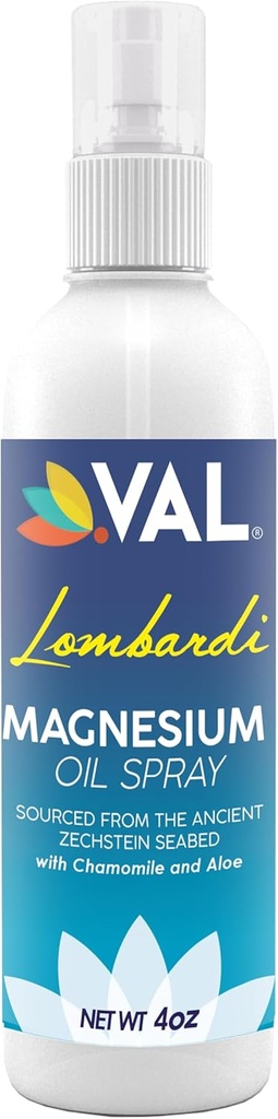 VAL Magnesium Oil Spray 4 oz - Pure Zechstein med kamille & Aloe - Sovehjælp, muskellindring, Itchy Skin Sother - Hurtig Absorbing, Non- Greasy - USA Made