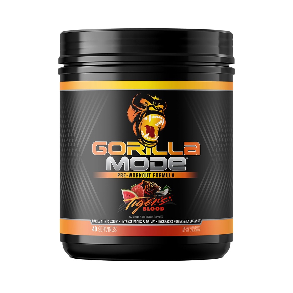 Gorilla Mind Workout - Massive Pumper Laser Focus Energy Power - L- Citrullin, Creatin, L- Tyrosine, Betine, Hydroprime, Alpha- GPC, 400mg Koffein, Huperzine A - 800g (Tigers Blood)