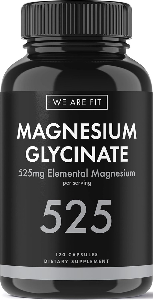 Magnesium Glycinate 525 mg Elemental Complex - 125% DV High Absorption Biotilgængeligt supplement til support Magnesiumniveauer, Vegan & non- GMO, 120 Veggie Caps