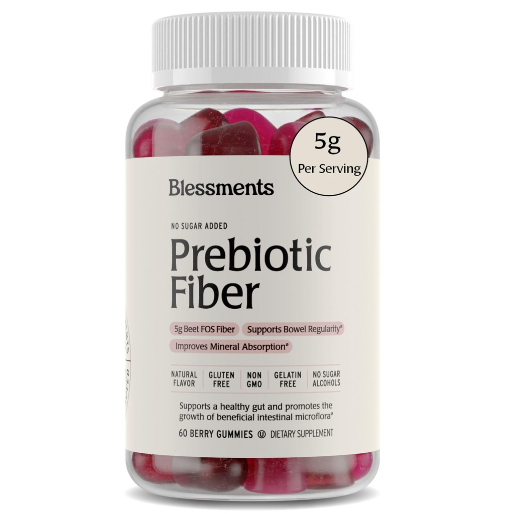 Prebiotic Fiber Gummies for voksne og børn med ingen tilsat sukker- 5g (60 Greve) High Fiber Supplement Gummies - Vegan - Keto Friendly - fordøjelsessygdomme kosttilskud
