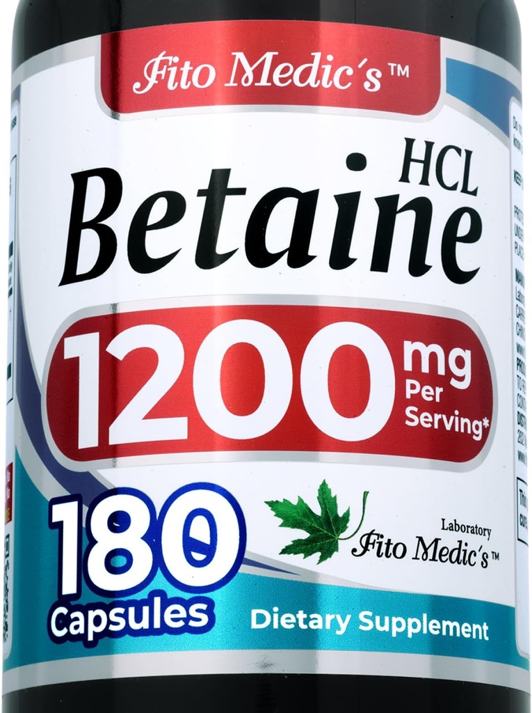 FITO MEDIC 'S Lab er 124; betain hcl er 124; betain hydrochlorid er 124; 180 kapsler er 124; 1200 mg er 124; betain hydrochlorid supplement.