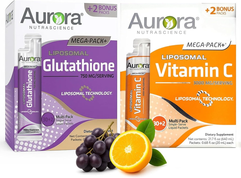 Vida Lifescience Aurora Nutrascience Mega Vitamin C & Glutathione Bundle, 64 Pakker