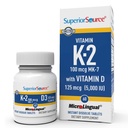 Superior Source K2 (MK- 7) 100 mcg, med D3 (5000 IE) Supplement, Quick Opløs mikroLingual Tablets, 60 Count, Stronthen Bones, Cardiovaskulær & Immunsystem Support, Non- GMO