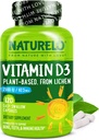 NATURELO D-vitamin - 2500 IE - Plant baseret fra Lichen - Natural D3 Supplement for immunsystem, Knoglestøtte, fælles sundhed - Vegan - Non- GMO - Gluten Free - 120 kapsler