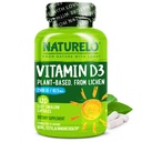 NATURELO D-vitamin - 2500 IE - Plant baseret fra Lichen - Natural D3 Supplement for immunsystem, Knoglestøtte, fælles sundhed - Vegan - Non- GMO - Gluten Free - 120 kapsler