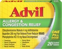 Advil Allergi og Congestion Relief tabletter, Smerte Reliever, Feber Reducer og Allergy Relief med Ibuprofen, Phenylephrin HCl og Chlorpheniramin Maleate 4 mg - 20 overtrukne tabletter